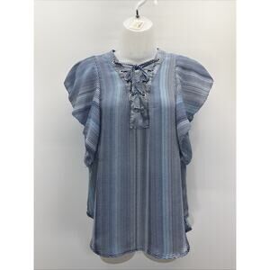 A.N.A Blouse Shirt Size Small Womens V Neck Ruffled Short Sleeve Casual Regular